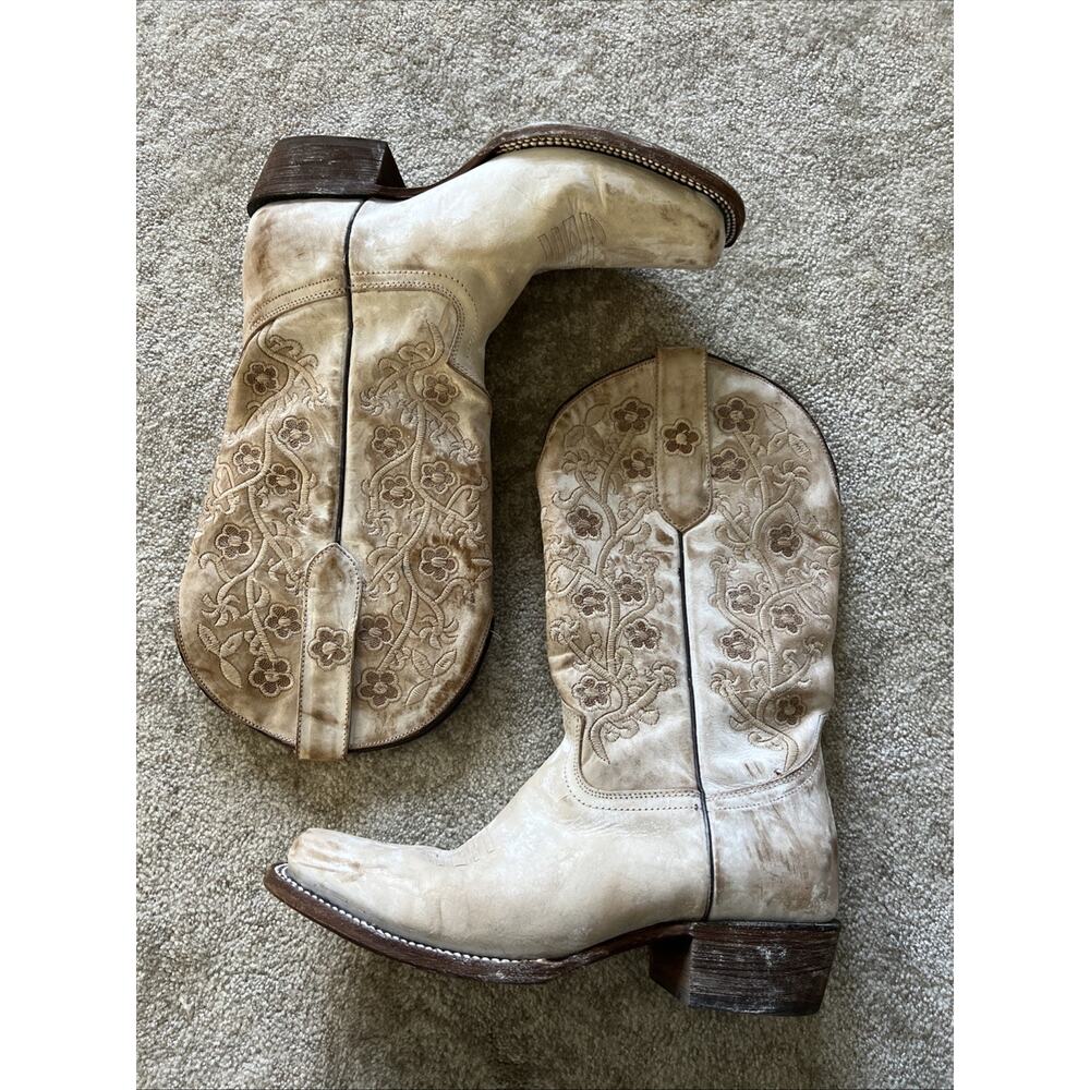 J. B. Dillon Reserve Floral Cowgirl Boots — Chalk White — Women’s 9B